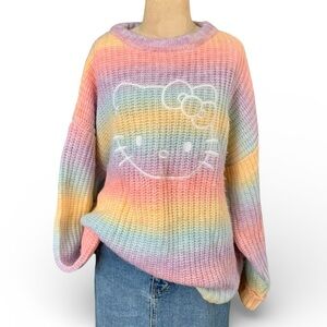 HELLO KITTY X FOREVER 21 Pastel Rainbow Gradient Wash Fuzzy Chunky Knit Sweater